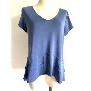 Green Tea Asymmetrical Blue Top Ruffle Tiered Small Oversized Stretch